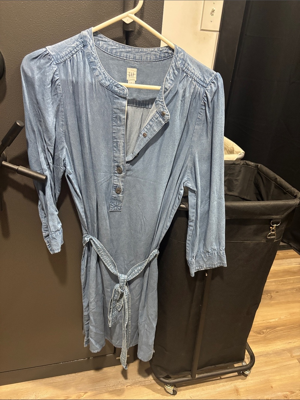 NWT GAP Light Blue Chambray Midi Shirt Dress with Tie Waist